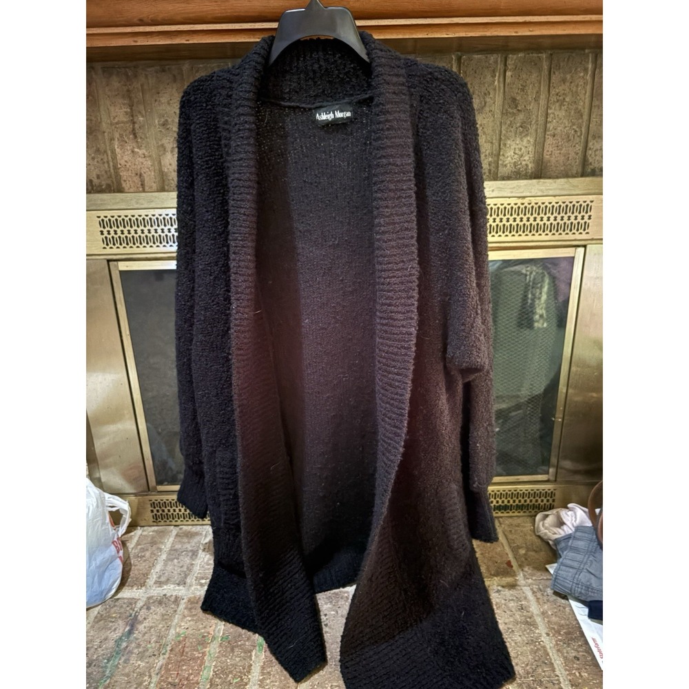 Ashleigh Morgan Women's Black Knit Front Shawl Collar Cardigan Sweater M 374